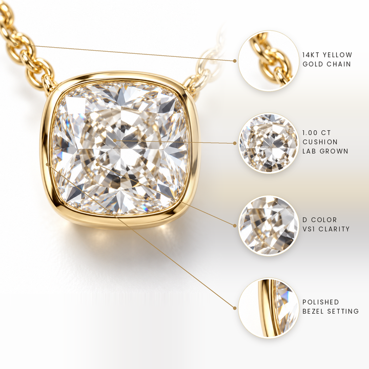 1.00cts Cushion Lab Grown Diamond Solitaire Necklace