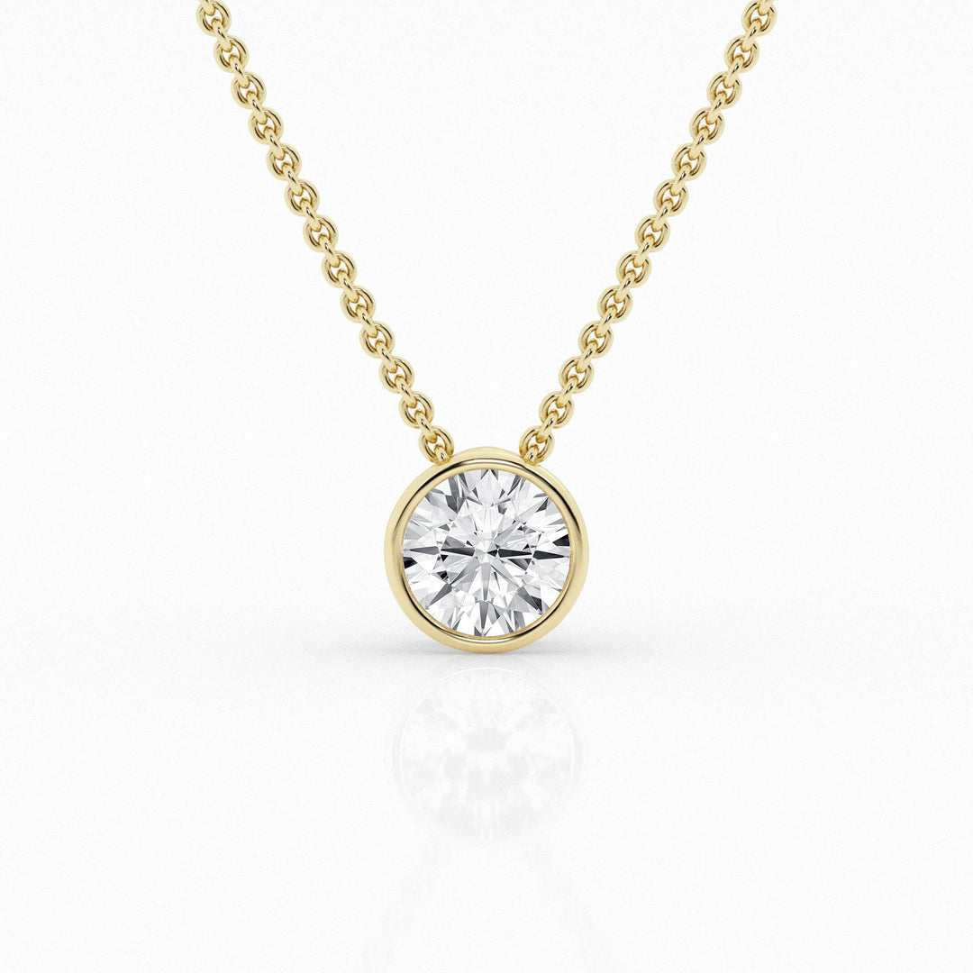 1.00cts round lab grown diamond bezel set necklace featuring a sleek, modern design with a brilliant diamond centerpiece on a fine chain, perfect for everyday elegance or special occasions.