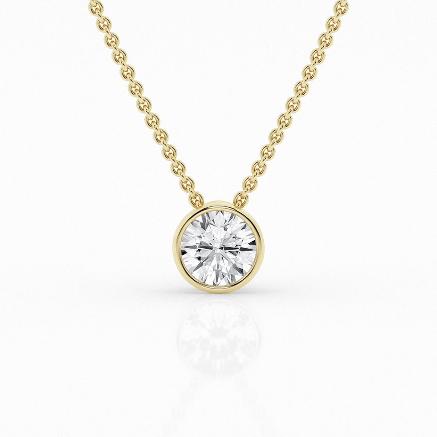 1.00cts round lab grown diamond bezel set necklace featuring a sleek, modern design with a brilliant diamond centerpiece on a fine chain, perfect for everyday elegance or special occasions.