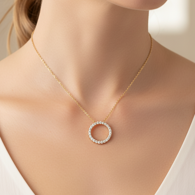 1.00ctw Diamond Circle Yellow Gold Pendant