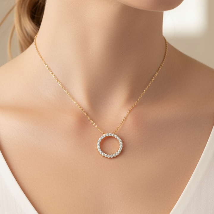 1.00ctw Diamond Circle Yellow Gold Pendant