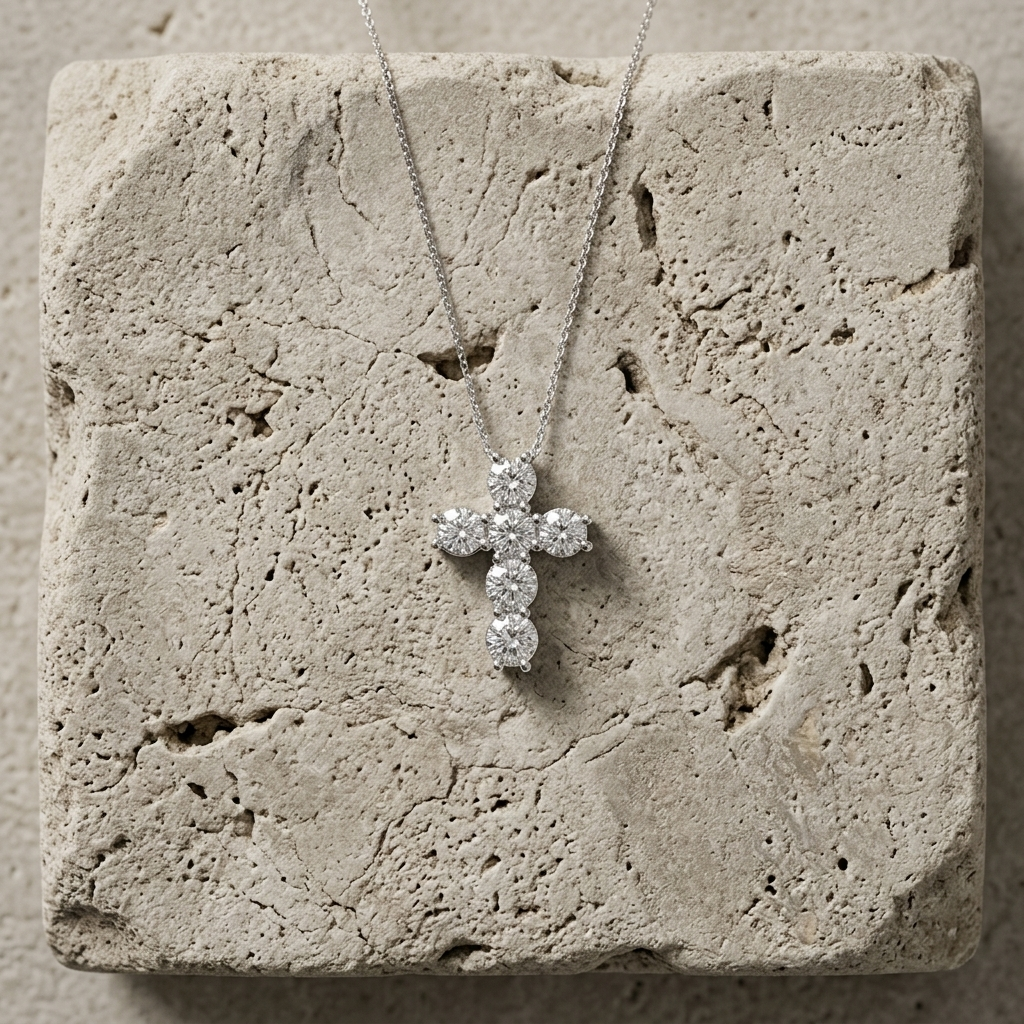 1.00ctw Diamond Cross White Gold Necklace