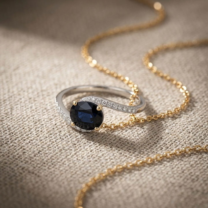 Blue Sapphire & Diamond  Ring