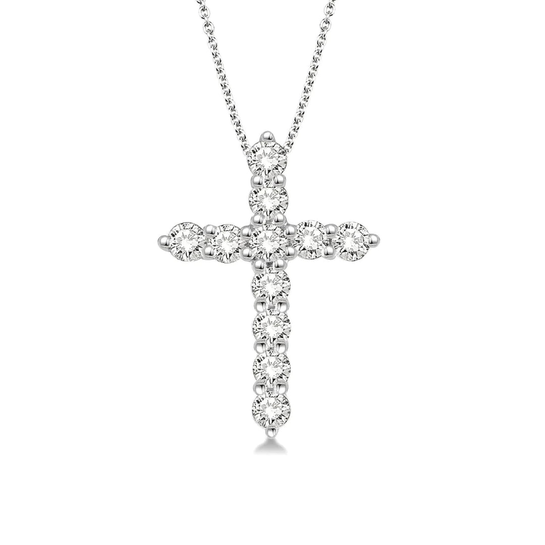 Elegant 1.43ctw diamond cross necklace in white gold, featuring shimmering round-cut diamonds in a timeless faith-inspired design.