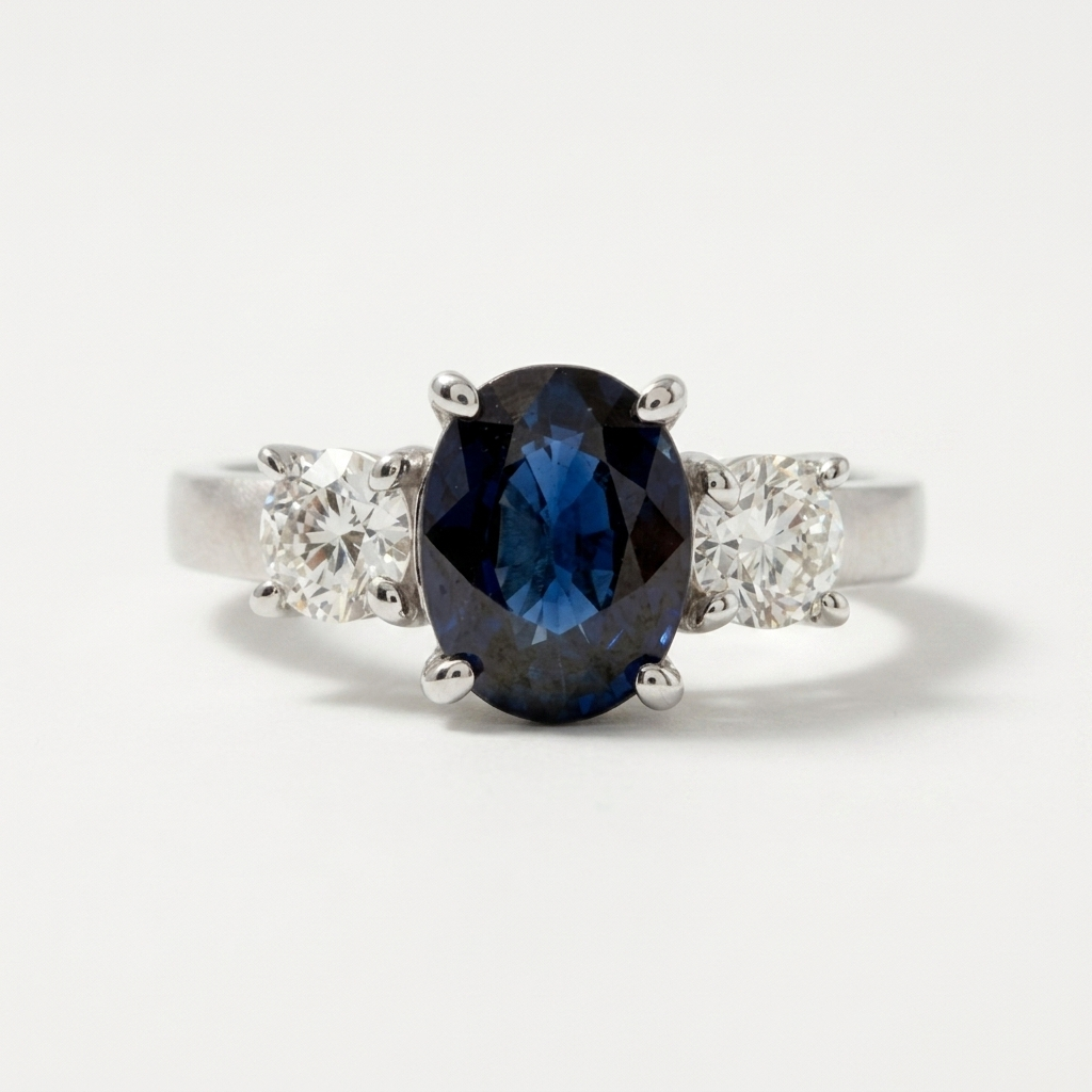 Oval Sapphire & Diamond Three Stone Ring