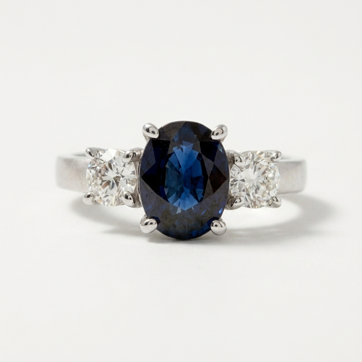 Oval Sapphire & Diamond Three Stone Ring