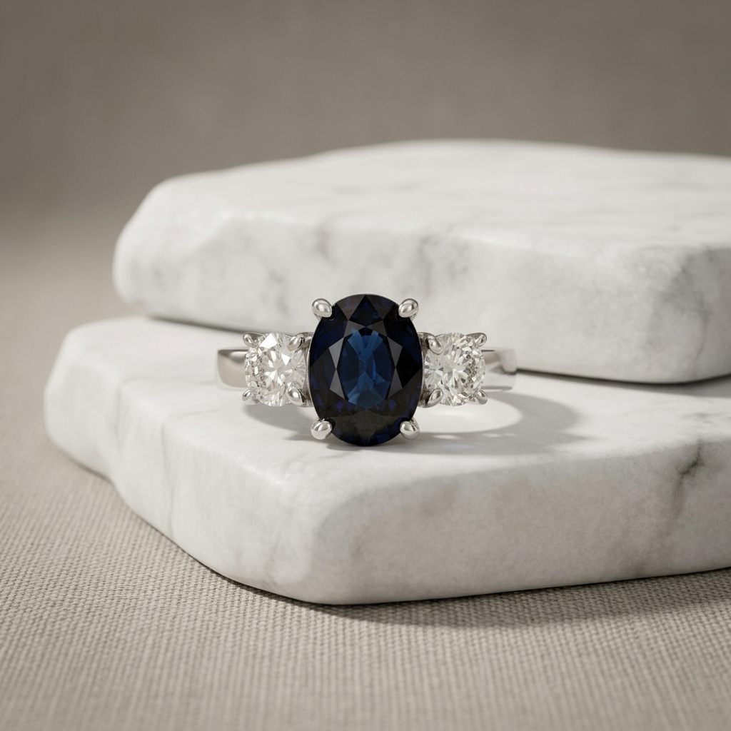 Oval Sapphire & Diamond Three Stone Ring