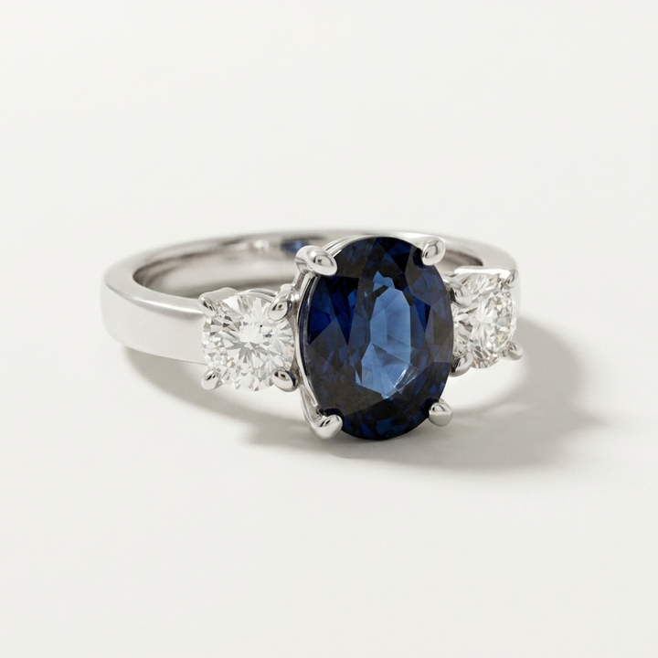 Oval Sapphire & Diamond Three Stone Ring