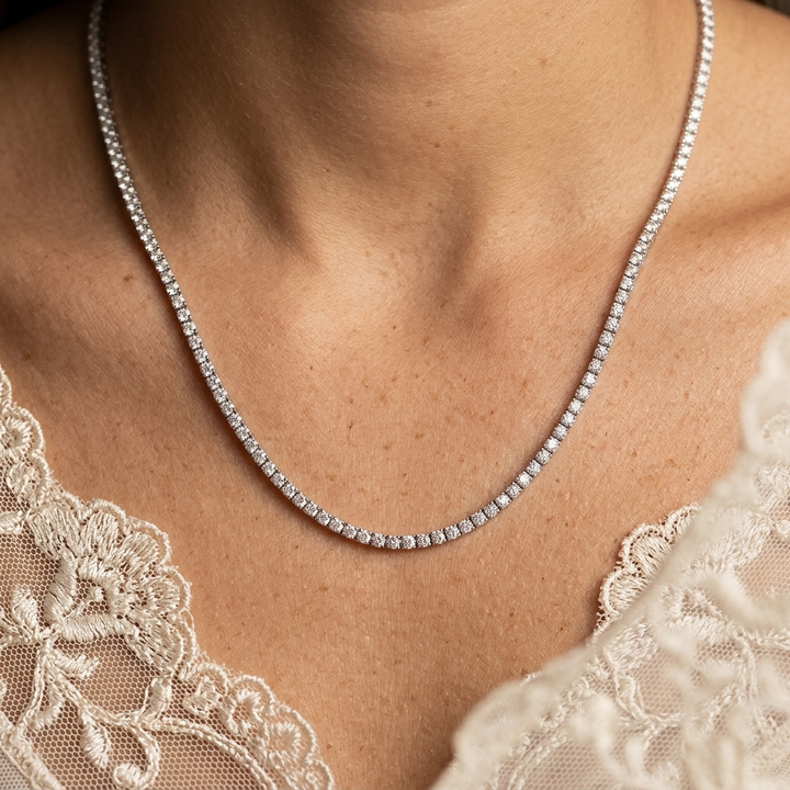 Beautiful 11ctw lab grown diamond necklace in white gold, adding radiant sparkle to any occasion