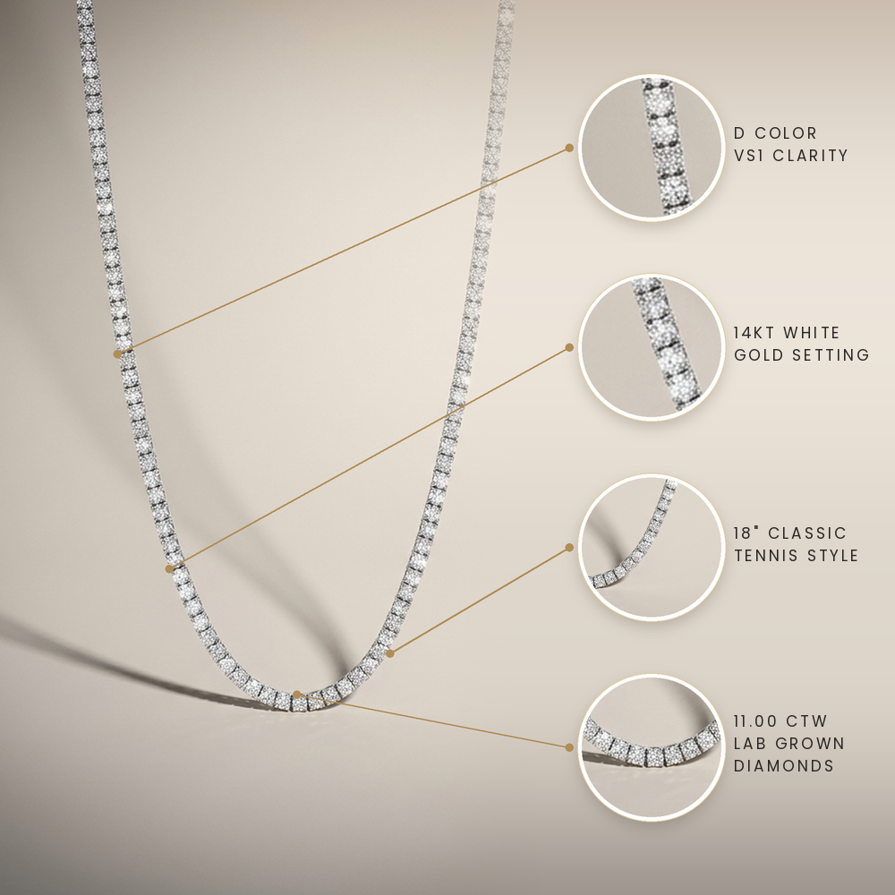11ctw Diamond Lab Grown Tennis White Gold Necklace