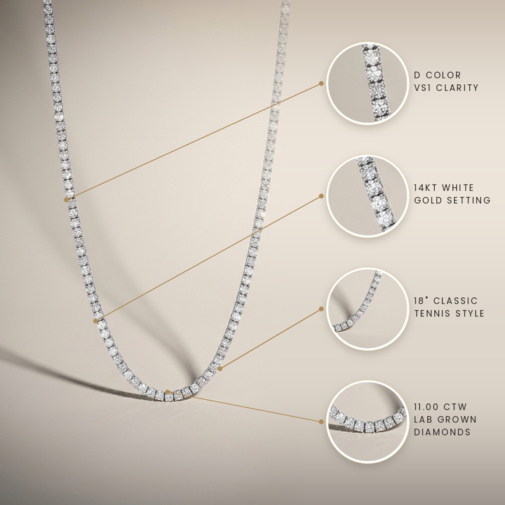 11ctw Diamond Lab Grown Tennis White Gold Necklace