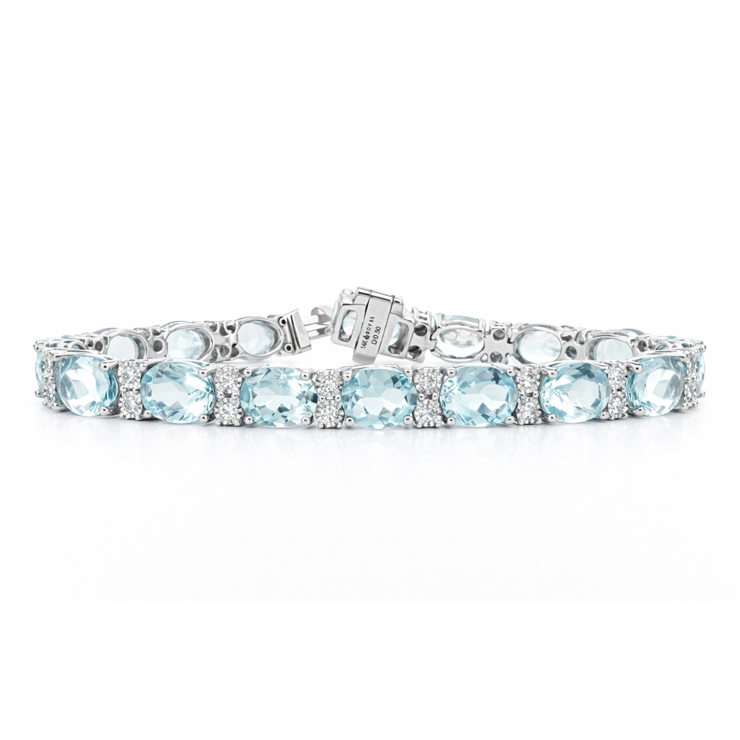 Aquamarine Oval & Round Diamond White Gold Bracelet