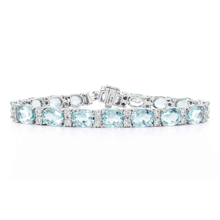 Aquamarine Oval & Round Diamond White Gold Bracelet