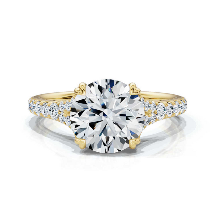 Elegant accented round split ring featuring a brilliant round-cut center diamond, enhanced by sparkling accent stones and a gracefully split band for a sophisticated look.