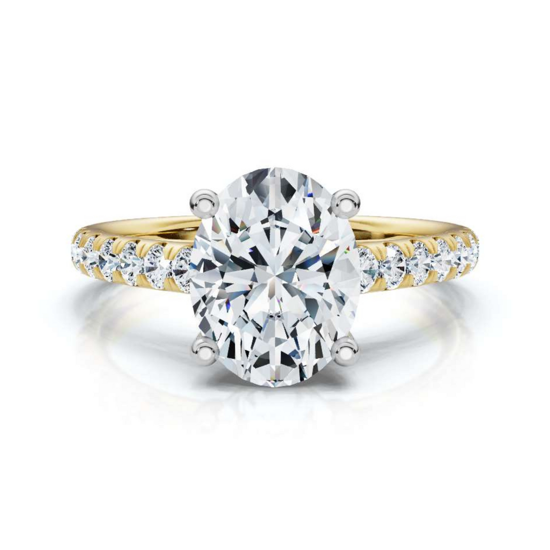 Elegant accented oval cathedral diamond ring, featuring a stunning oval center diamond set in a graceful cathedral setting with sparkling accent diamonds for added brilliance and sophistication.