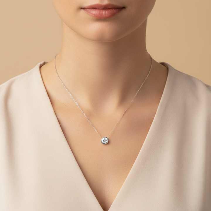1.00cts Round Lab Grown Diamond Bezel Set Necklace