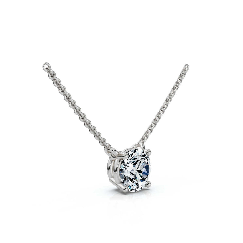 Elegant 1.00cts round lab grown diamond solitaire necklace, featuring a stunning single diamond set in a classic four-prong setting on a delicate chain, perfect for timeless sophistication.