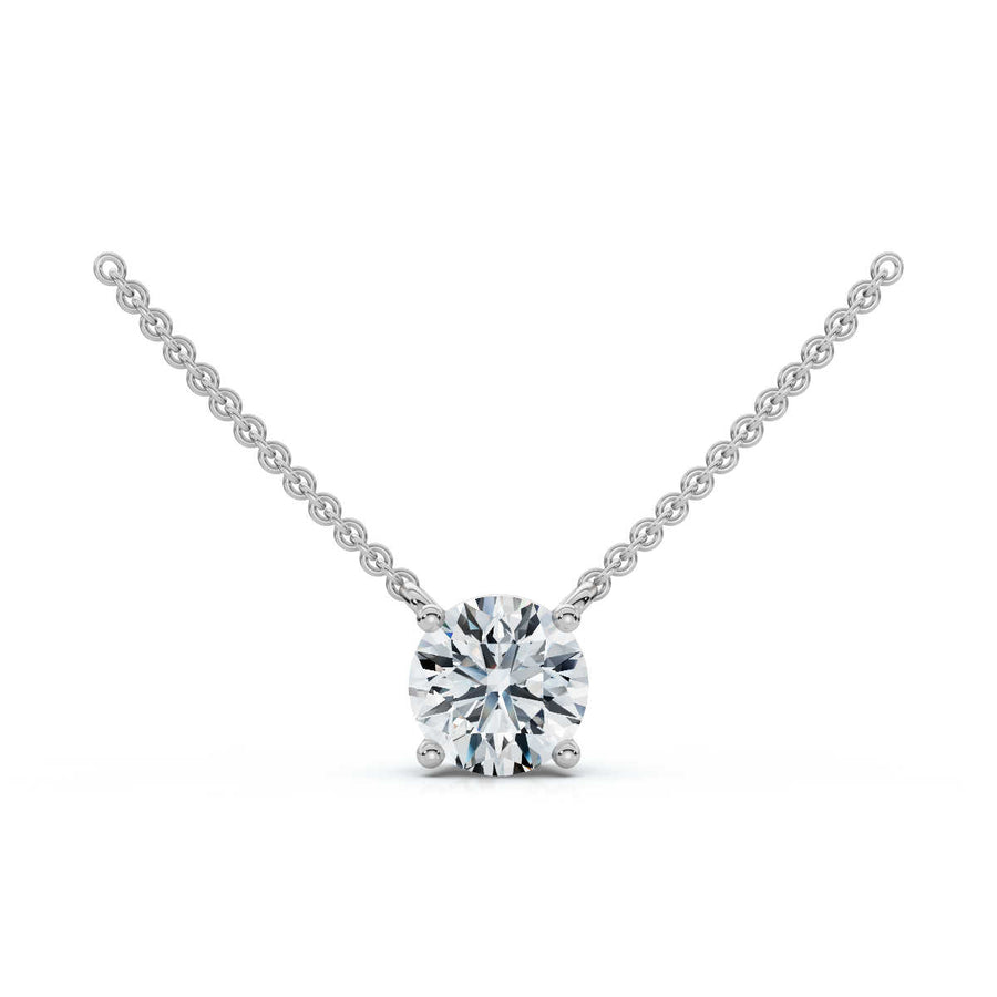 Elegant 1.00cts round lab grown diamond solitaire necklace, featuring a stunning single diamond set in a classic four-prong setting on a delicate chain, perfect for timeless sophistication.