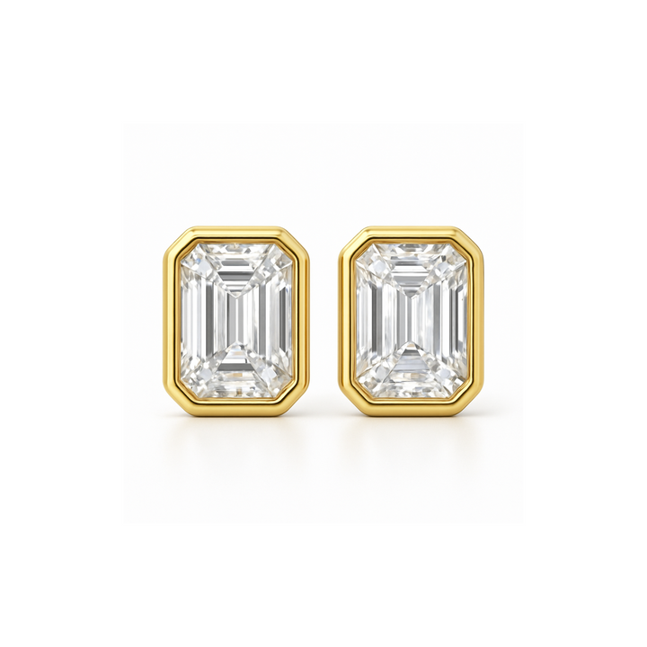 2.00ctw Emerald Diamond Lab Grown Bezel Set Stud Earrings