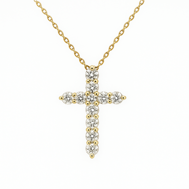 2.05ctw Diamond Cross Yellow Gold Necklace - Lab Grown