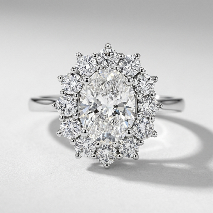 2.65cts Oval Lab Grown Diamond Halo White Gold Ring