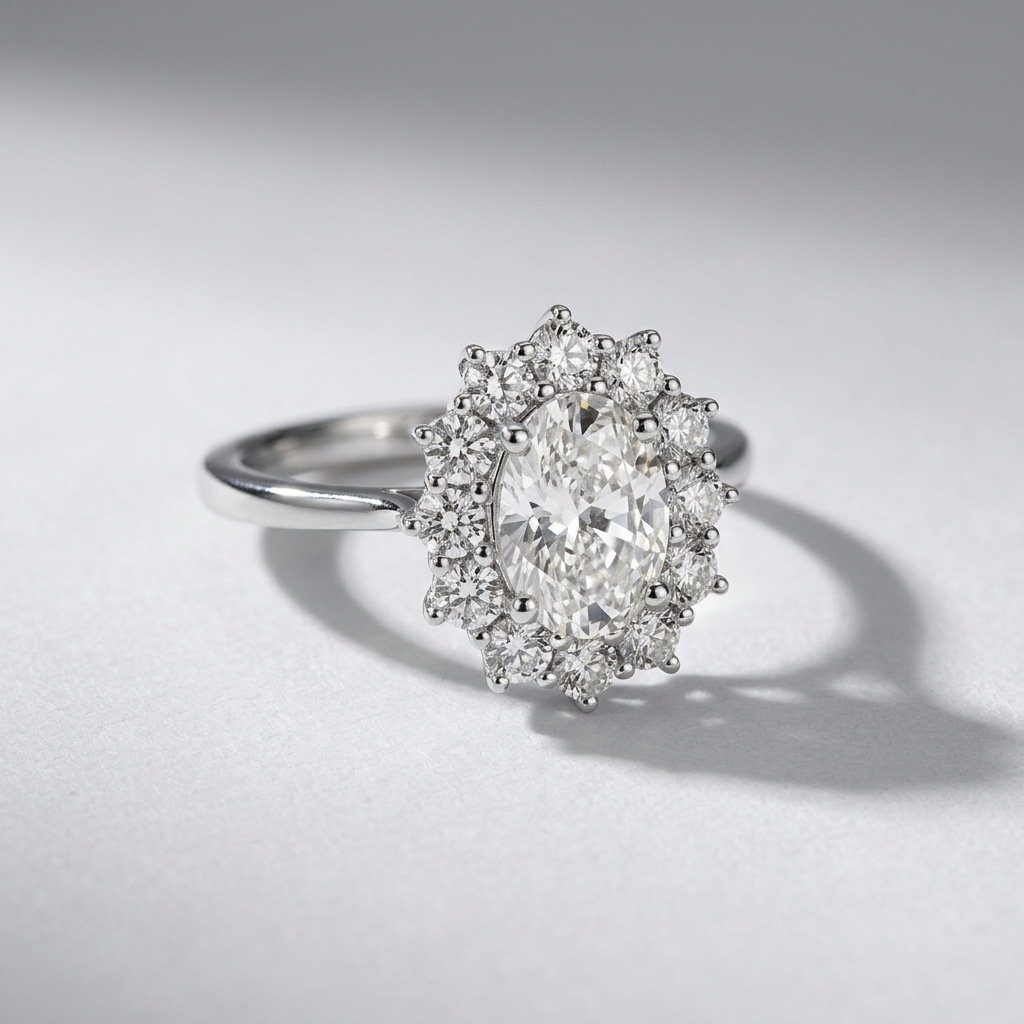 2.65cts Oval Lab Grown Diamond Halo White Gold Ring