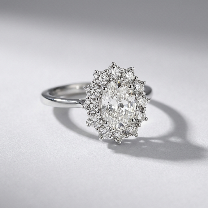 2.65cts Oval Lab Grown Diamond Halo White Gold Ring