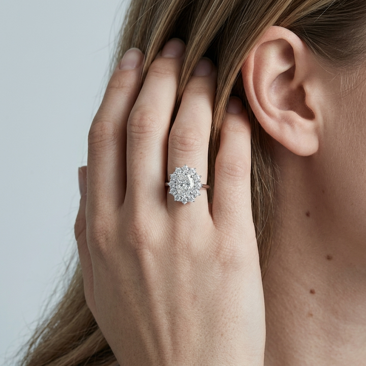 2.65cts Oval Lab Grown Diamond Halo White Gold Ring