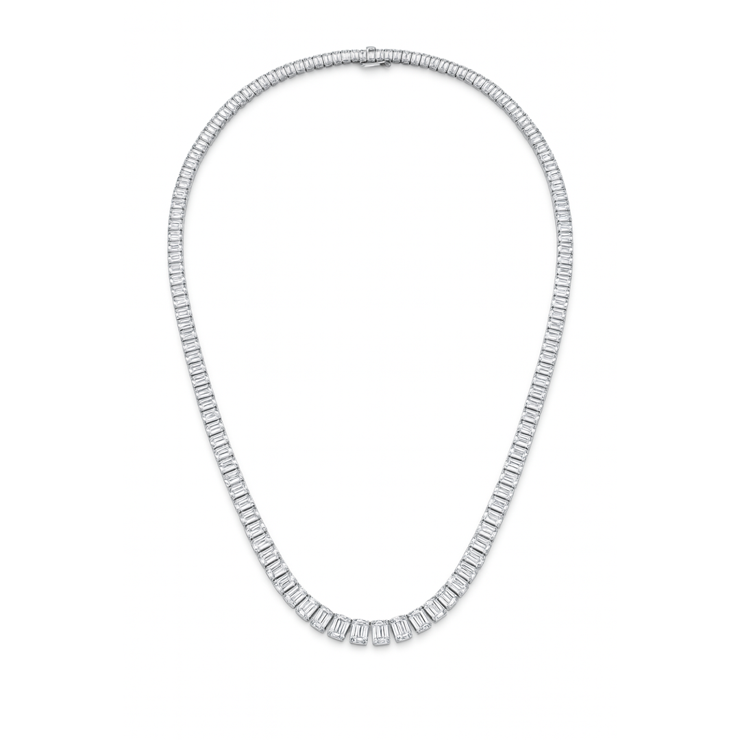 29ctw Emerald Cut Lab Grown Diamond Tennis Necklace