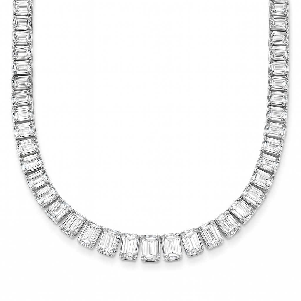 29ctw Emerald Cut Lab Grown Diamond Tennis Necklace