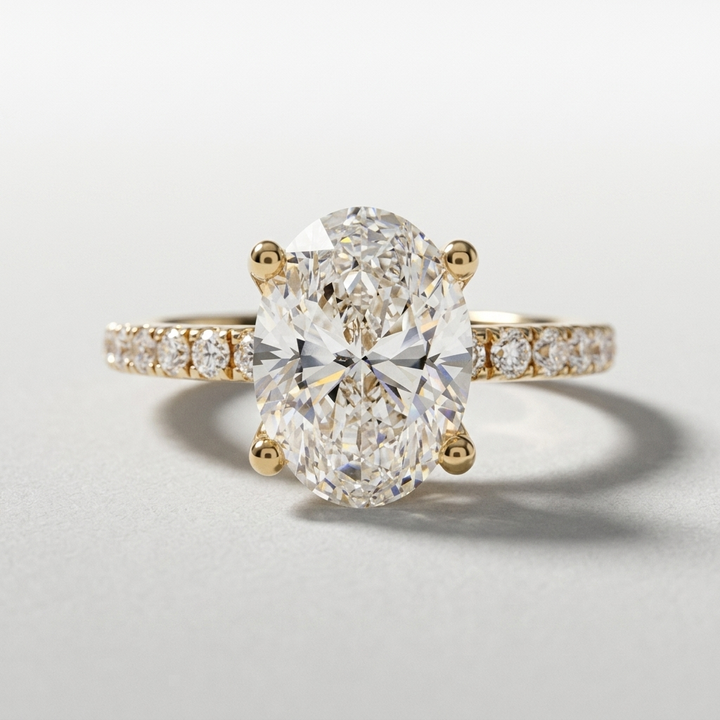 2.00cts Oval Lab Grown Accented 14kt Yellow Gold Ring