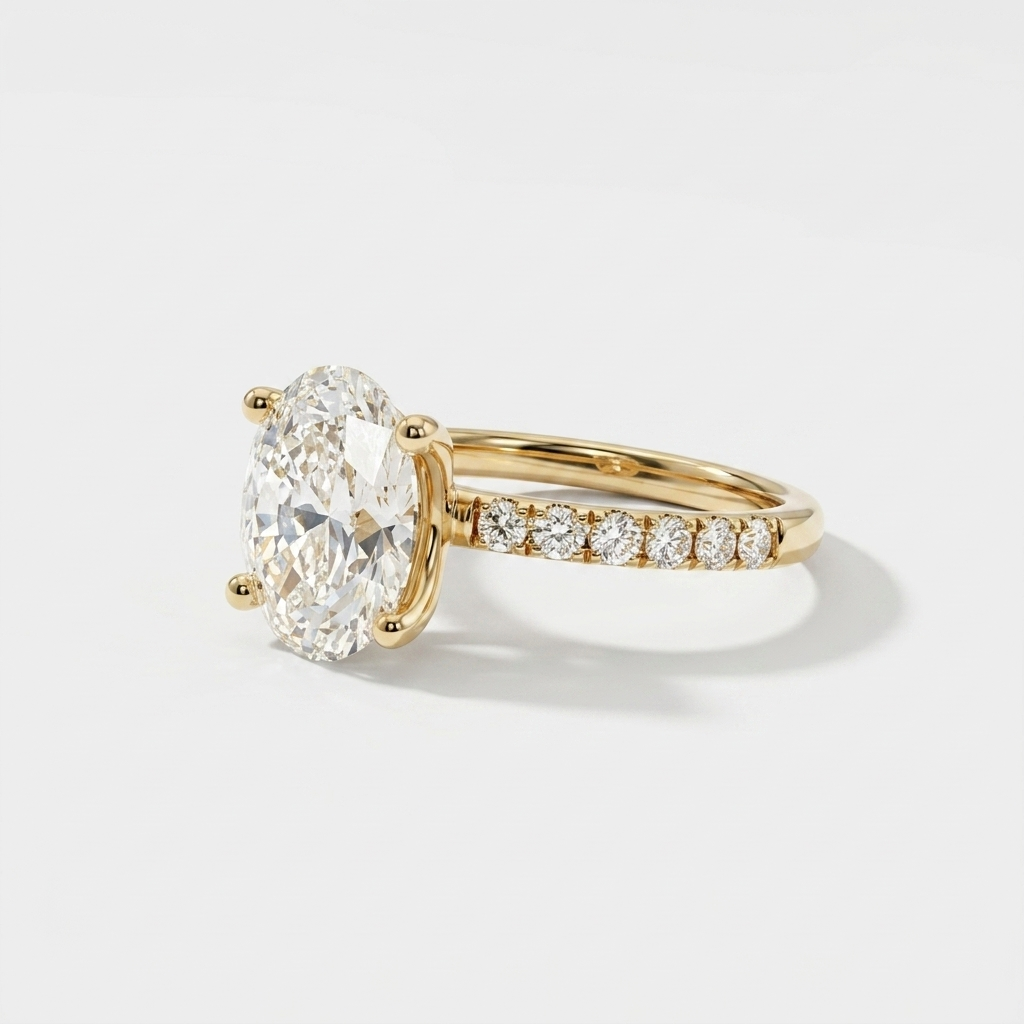 2.00cts Oval Lab Grown Accented 14kt Yellow Gold Ring
