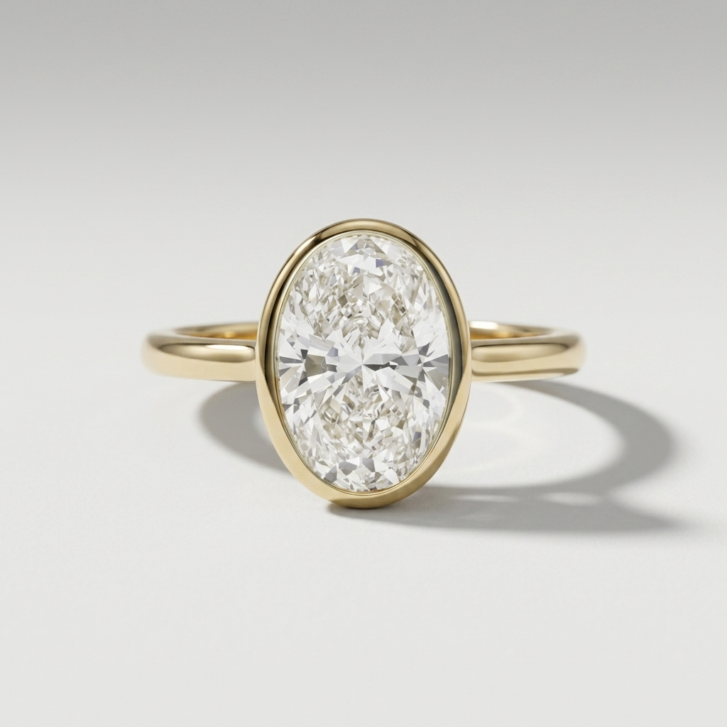2.00cts Oval Cut Lab Grown Bezel Set Yellow Gold Ring