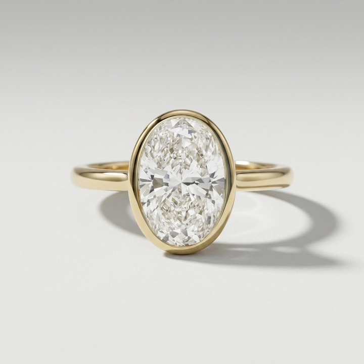 2.00cts Oval Cut Lab Grown Bezel Set Yellow Gold Ring
