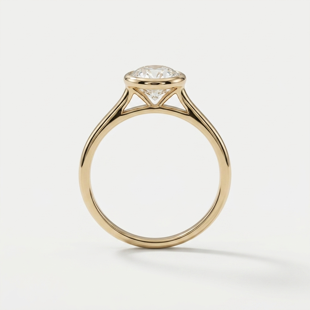 2.00cts Oval Cut Lab Grown Bezel Set Yellow Gold Ring