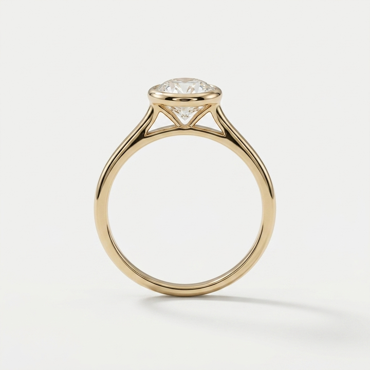 2.00cts Oval Cut Lab Grown Bezel Set Yellow Gold Ring