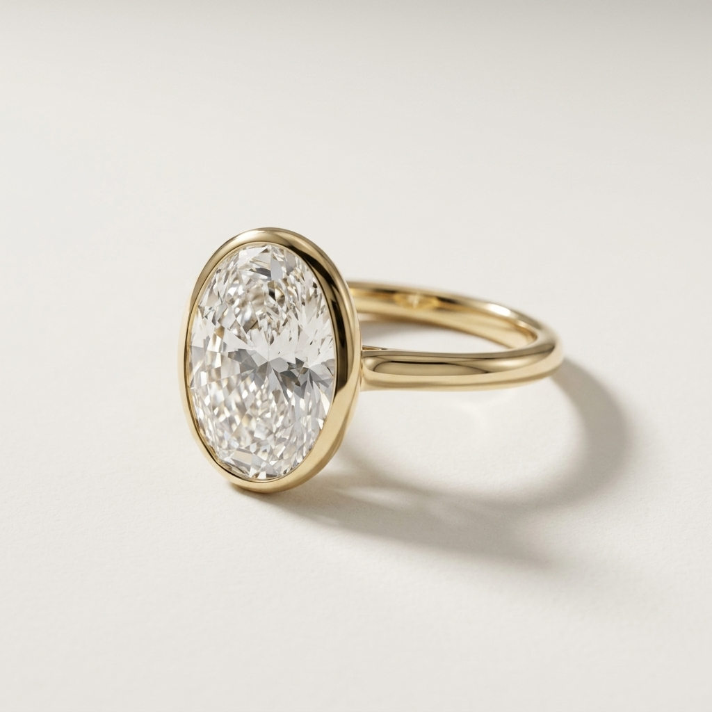 2.00cts Oval Cut Lab Grown Bezel Set Yellow Gold Ring