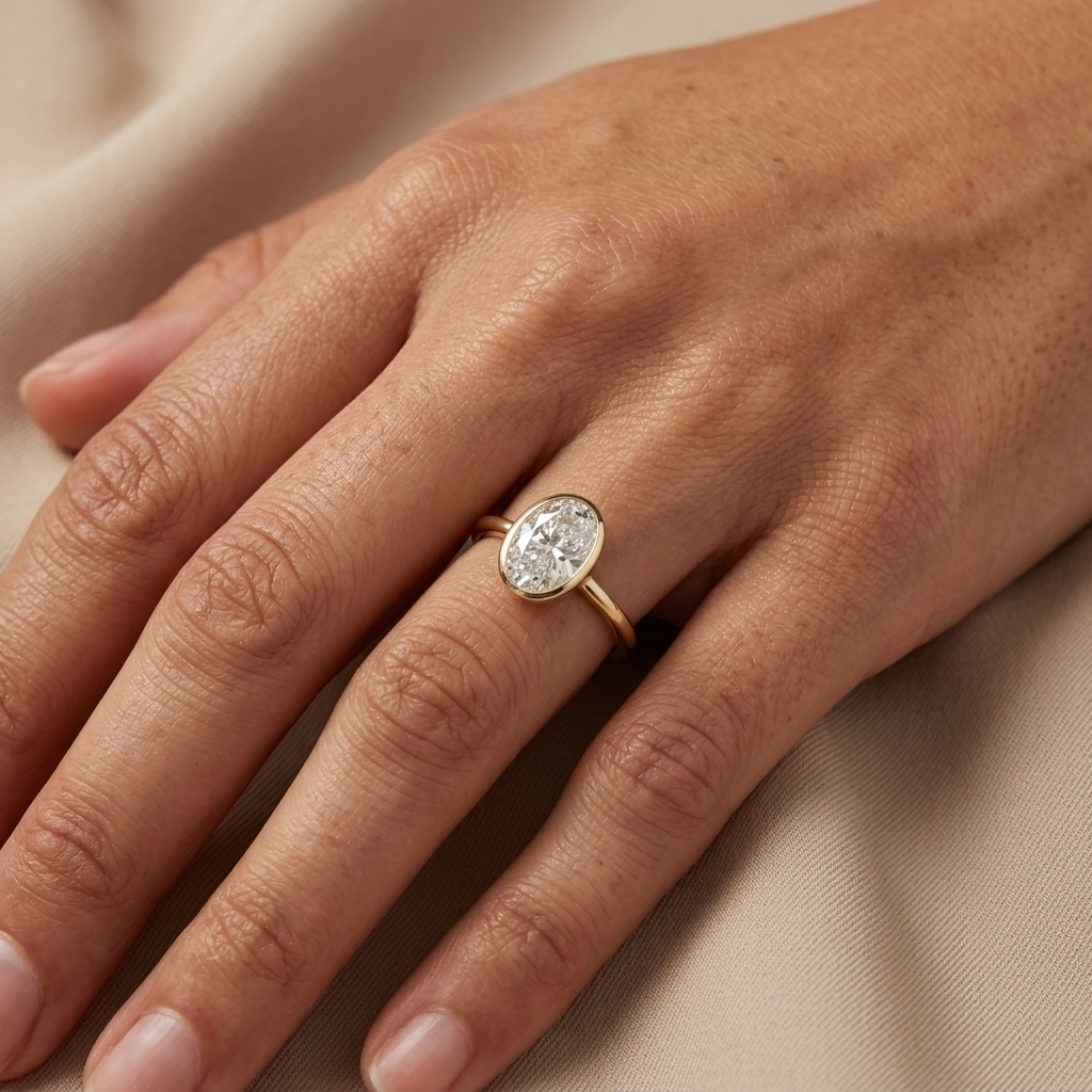 2.00cts Oval Cut Lab Grown Bezel Set Yellow Gold Ring