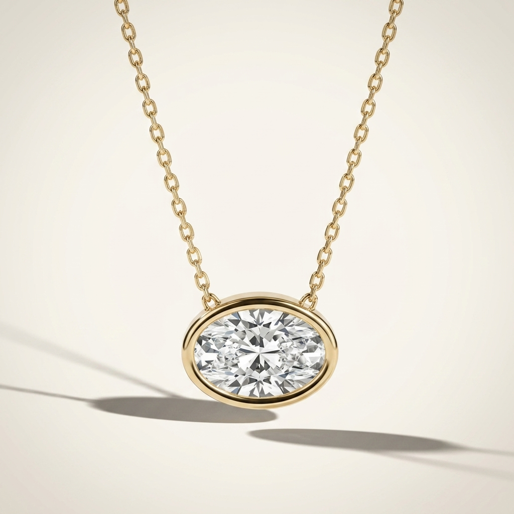 Beautiful oval-cut lab grown diamond bezel-set necklace, adding radiant sparkle to any occasion