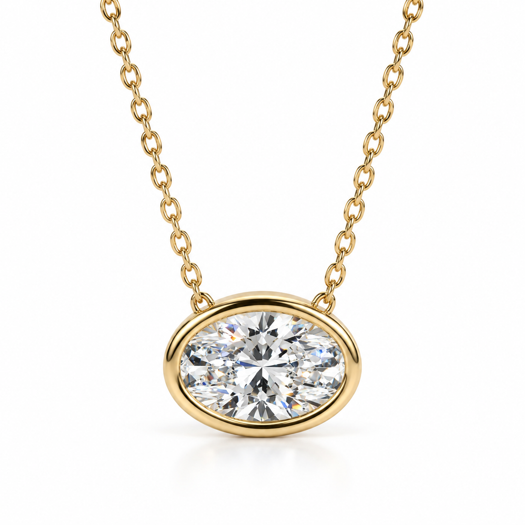 Oval Cut Lab Grown Diamond Bezel Set Necklace