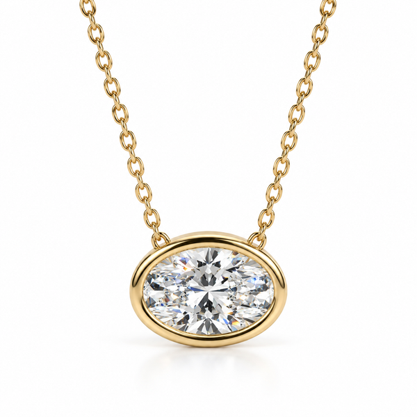 Oval Cut Lab Grown Diamond Bezel Set Necklace