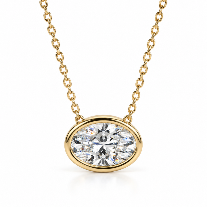 Oval Cut Lab Grown Diamond Bezel Set Necklace