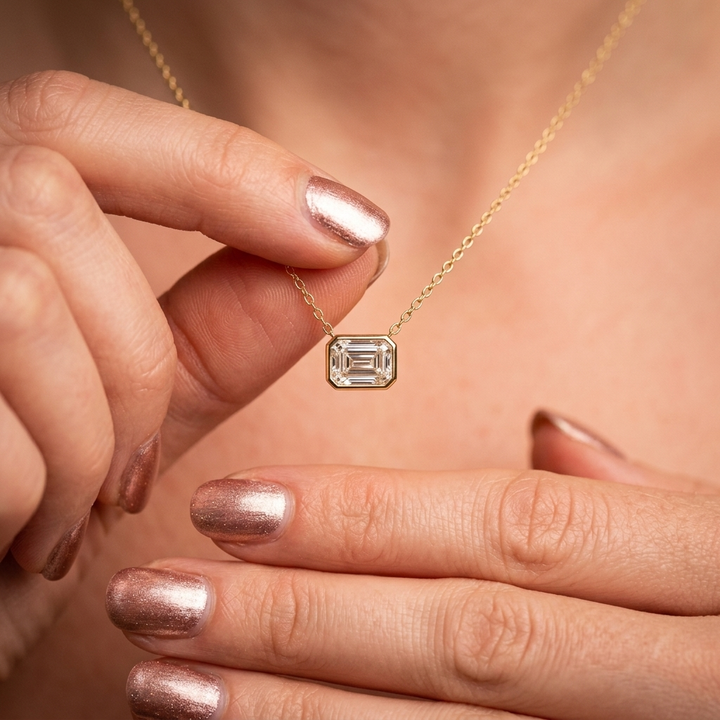 Emerald Cut Lab Grown Diamond Bezel Set Necklace