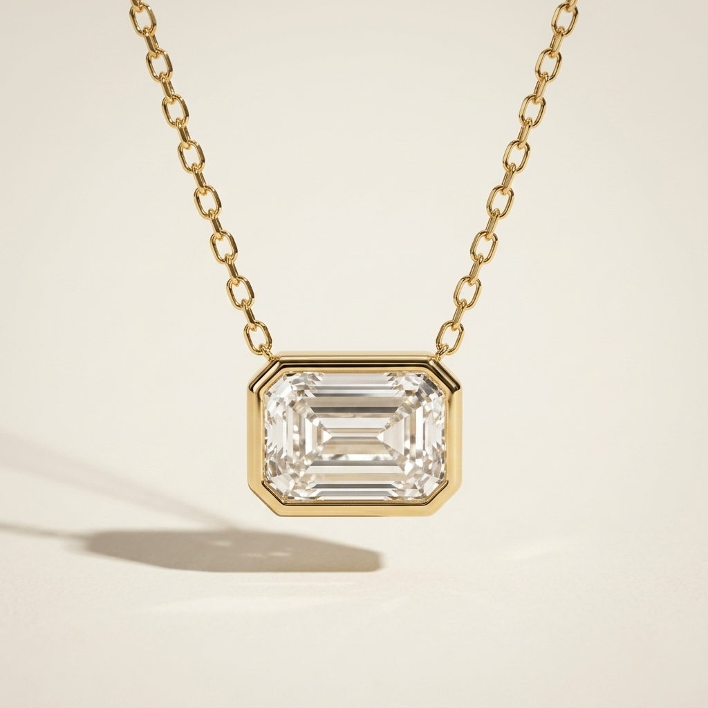 Emerald Cut Lab Grown Diamond Bezel Set Necklace