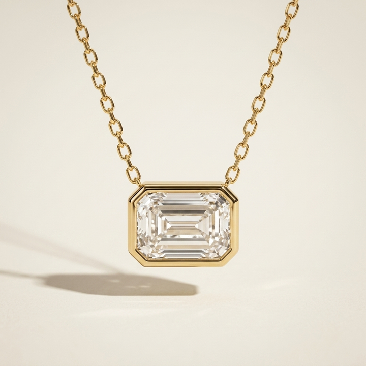 Emerald Cut Lab Grown Diamond Bezel Set Necklace