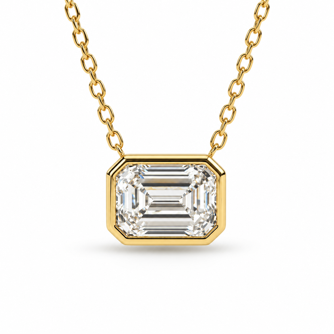 Emerald Cut Lab Grown Diamond Bezel Set Necklace
