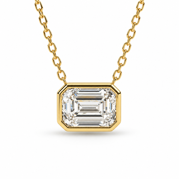 Emerald Cut Lab Grown Diamond Bezel Set Necklace