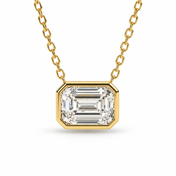 Emerald Cut Lab Grown Diamond Bezel Set Necklace
