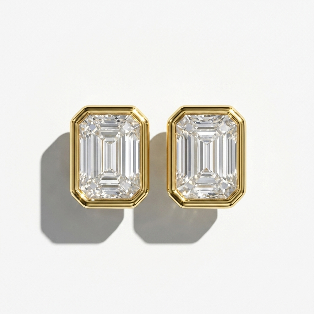 Classic 2.00ctw lab grown emerald and diamond bezel-set stud earrings, a timeless classic for everyday elegance