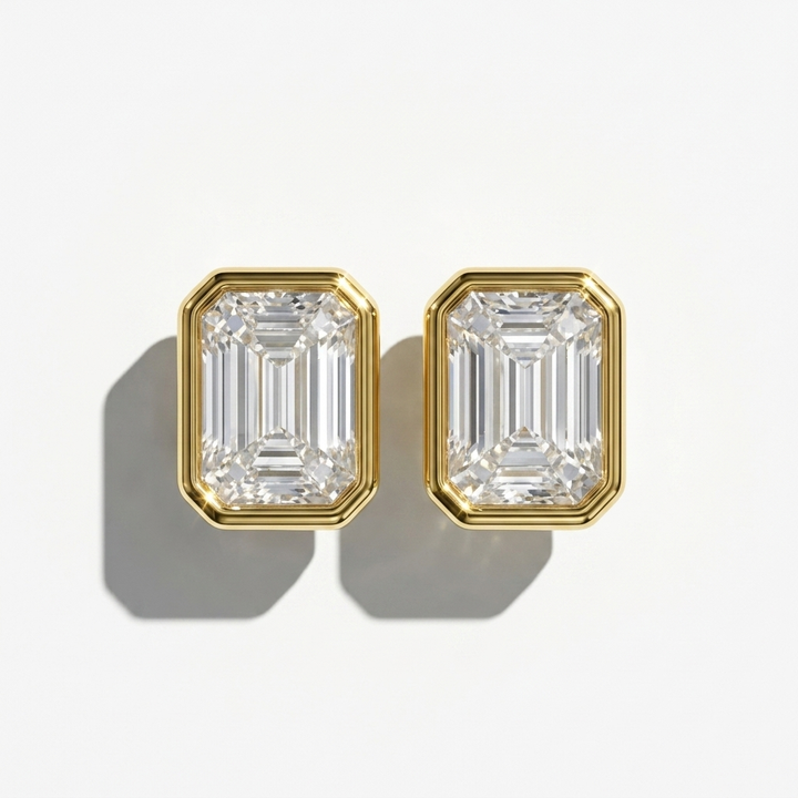Classic 2.00ctw lab grown emerald and diamond bezel-set stud earrings, a timeless classic for everyday elegance